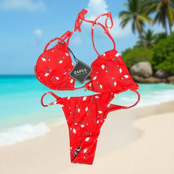 ZAFUL Bikini Sz 4 Womens Ditsy Floral Cheeky Brazilian 2 Pc Swim Bathing Suit - Picture 1 of 13